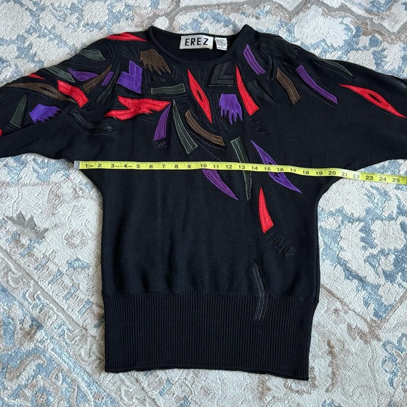 Erez Vintage Sweater with Leather Patches and Beading Size Small - Picture 6 of 9